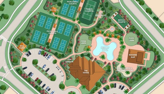 Rendering of the resort-style amenity campus at Esplanade at McKinnon Groves in Winter Garden, FL